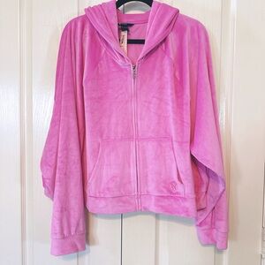 Victoria Secret Bright Velour Hoodie with Front Zipper Cropped Size XXL New